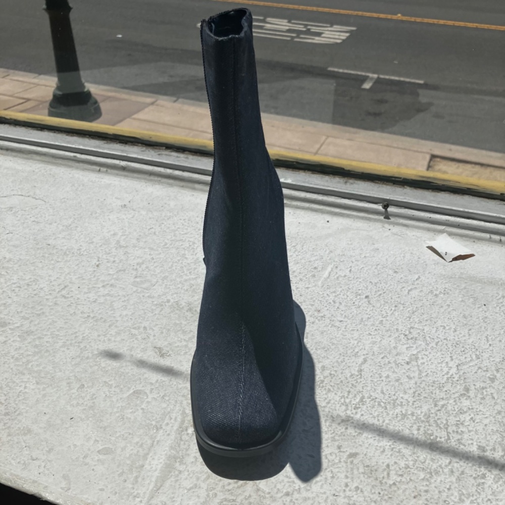 Dark denim square toe ankle boots - Picture 3 of 4